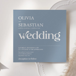 Modern Typography Square Photo Dusty Blue Wedding Invitation