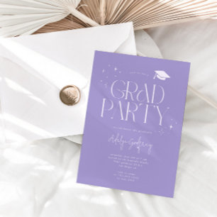 Modern Typography Stars Lilac Graduation Party Invitation