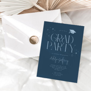 Modern Typography Stars Navy Graduation Party  Invitation
