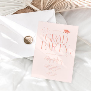 Modern Typography Stars Peach Graduation Party Invitation