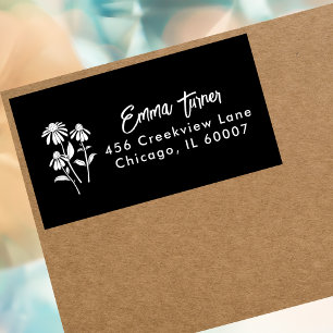 Modern Typography Summer Floral Black & White Label