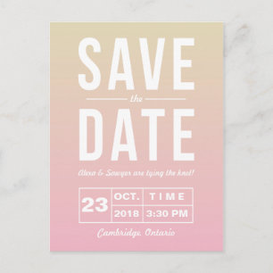 Modern Typography Sunset Ombre Save the Date Announcement Postcard