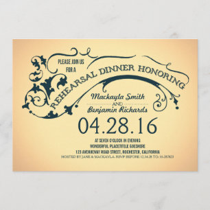 Modern typography & swirls rehearsal dinner invitation
