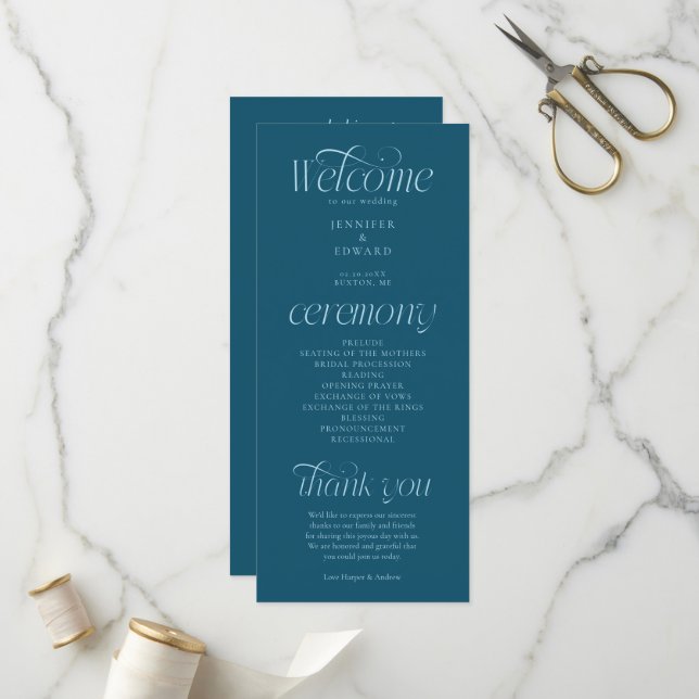 Modern Typography Teal Wedding Program (Front/Back In Situ)
