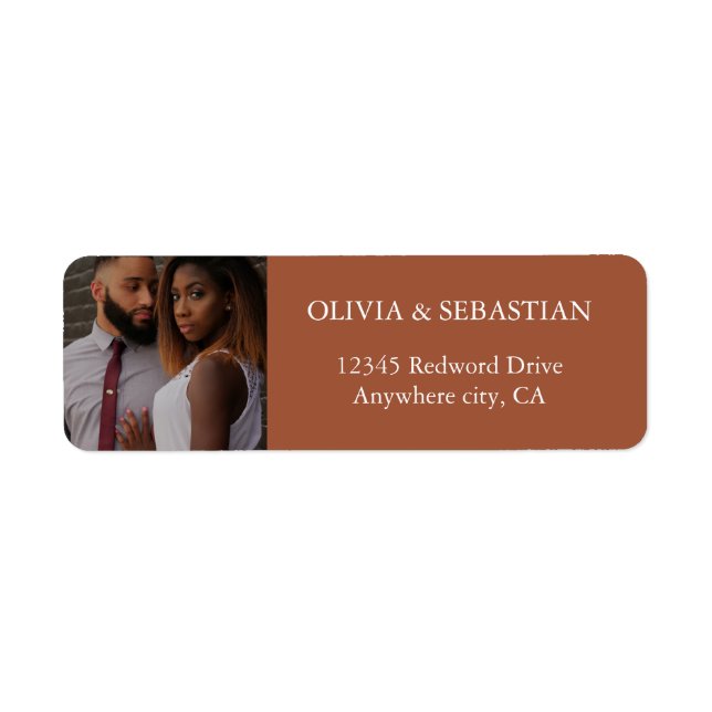 Modern Typography Terracotta Photo Return Address Label (Front)