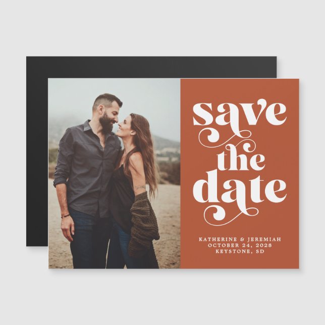 Modern Typography Terracotta Photo Save the Date Magnetic Invitation (Front/Back)