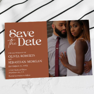 Modern Typography Terracotta Photo Wedding Save The Date
