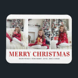 Modern Typography Three Photo Collage Christmas Magnet<br><div class="desc">Merry Christmas | Bring a touch of holiday cheer to your home with our Customisable Photo Christmas Magnet! Perfect for displaying cherished memories, this magnet allows you to personalise it with your favourite festive photo, making it a unique addition to your holiday decor. An ideal gift for family and friends—create...</div>