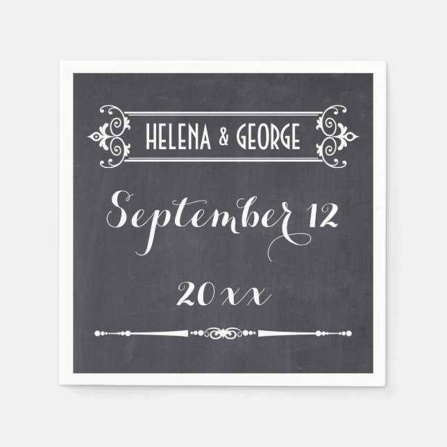 Modern typography, vintage chalkboard wedding napkin (Front)