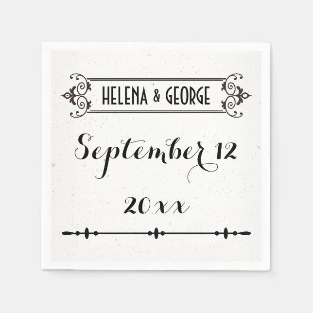 Modern typography, vintage frame wedding napkin (Front)