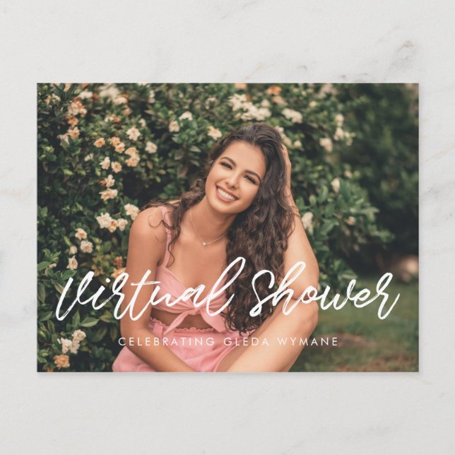 Modern typography Virtual Bridal shower photo Postcard (Front)