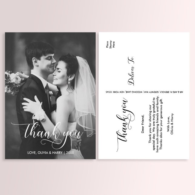 Modern Typography Wedding Photo Thank You Postcard (Creator Uploaded)