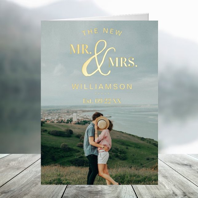 Modern Typography Wedding Photo Thank You Real Foil Greeting Card (Creator Uploaded)