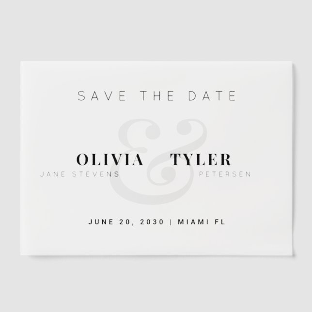 Modern typography wedding save the date overlay vellum invitations (Front)