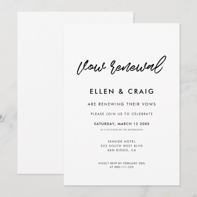 Modern typography Wedding Vow renewal Invitation (Front/Back)