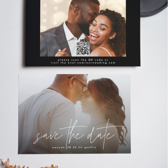 Modern Typography White Overlay Photo QR code Save The Date (Creator Uploaded)