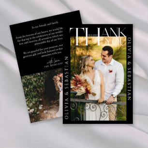 Modern Typography White Overlay Text Wedding Photo Thank You Card