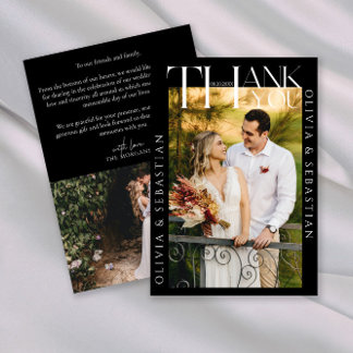 Modern Typography White Overlay Text Wedding Photo Thank You Card