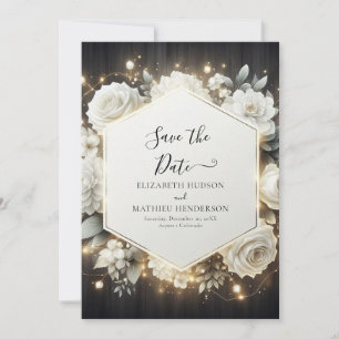 Modern Typography White Roses Wedding Save The Date