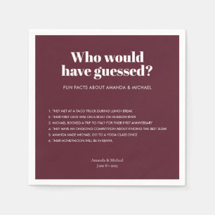 Modern Typography Wine Red Wedding Fun Facts Napkin