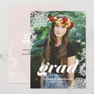 Modern Typography with Lace Photo Graduation Party Invitation
