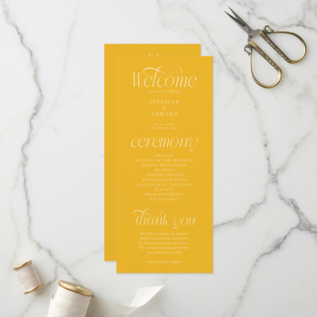 Modern Typography Yellow Wedding Program (Front/Back In Situ)