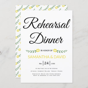 Modern typography yellow wedding rehearsal dinner invitation