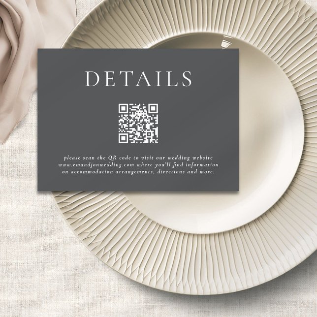 Modern Typorgraphy QR Code Wedding Details Grey Enclosure Card (Creator Uploaded)