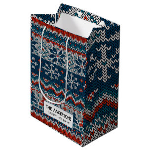 Modern ugly party red and blue ugly sweater medium gift bag
