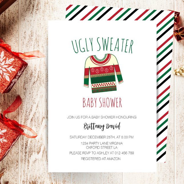 Modern Ugly Sweater Christmas Baby Shower  Invitation (Creator Uploaded)