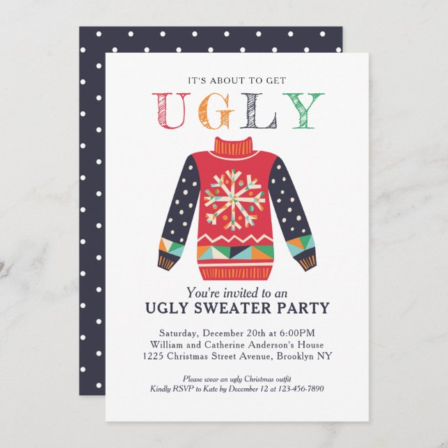 Modern Ugly Sweater Holiday Party Chic Christmas Invitation (Front/Back)