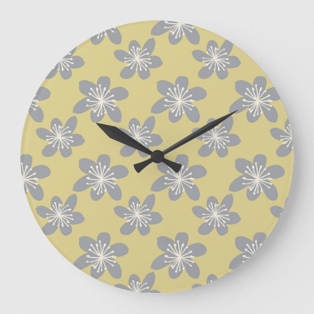 Modern ultimate grey floral pattern large clock (Front)