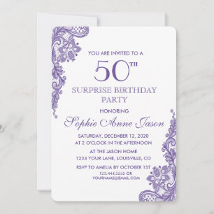 Modern Ultra Violet Lace 50th Birthday Invitation