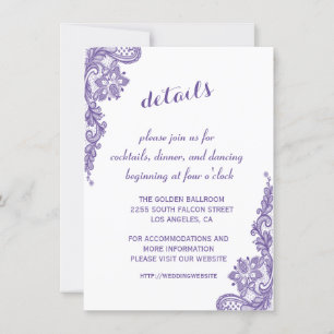 Modern Ultra Violet Lace Wedding Details Reception Invitation
