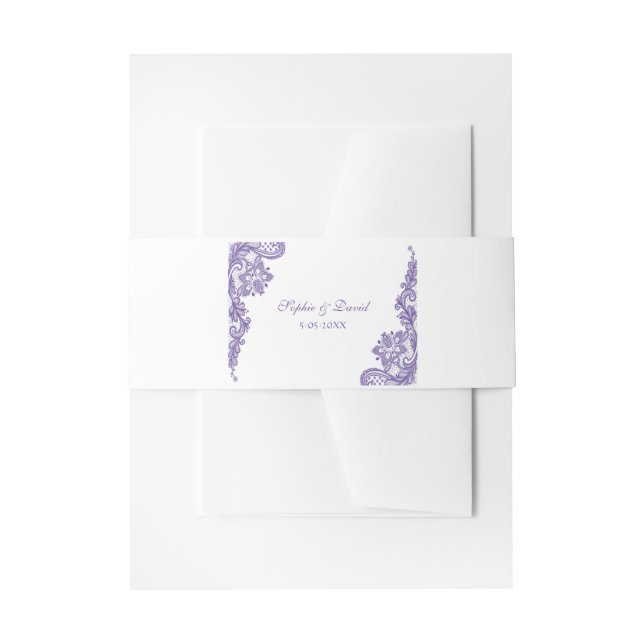 Modern Ultra Violet Lace Wedding Invitation Belly Band (Front Example)