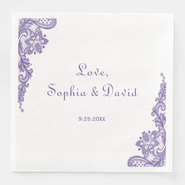 Modern Ultra Violet Lace Wedding Napkin (Front)