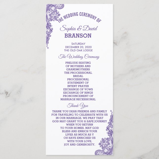 Modern Ultra Violet Lace Wedding Program (Front)