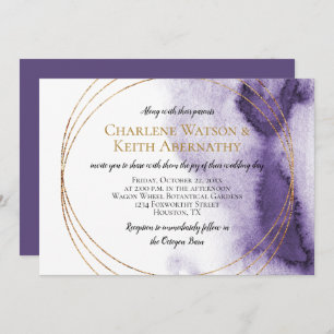 Modern Ultra Violet Purple Gold Circles Wedding Invitation