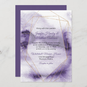 Modern Ultra Violet Purple Gold Geometric Wedding Invitation