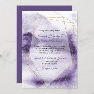 Modern Ultra Violet Purple Gold Geometric Wedding Invitation