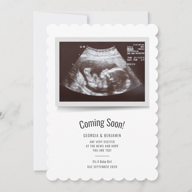 Modern Ultrasound Photo Coming soon Pregnancy Announcement (Front)