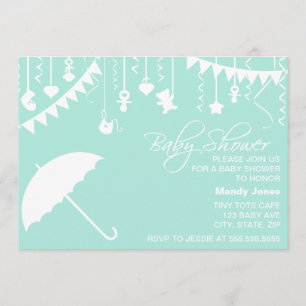 Modern umbrella mint baby shower invitation