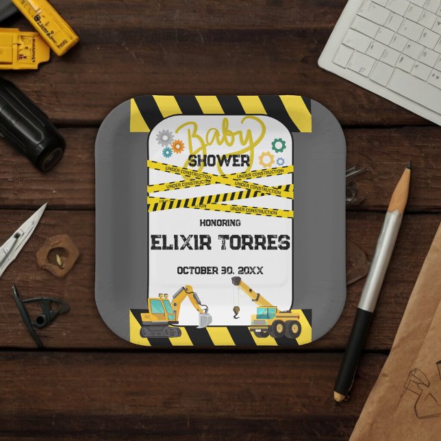 Modern Under Construction Baby Shower Paper Plate (Creator Uploaded)