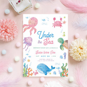 Modern Under the Sea 1st Birthday Invitation