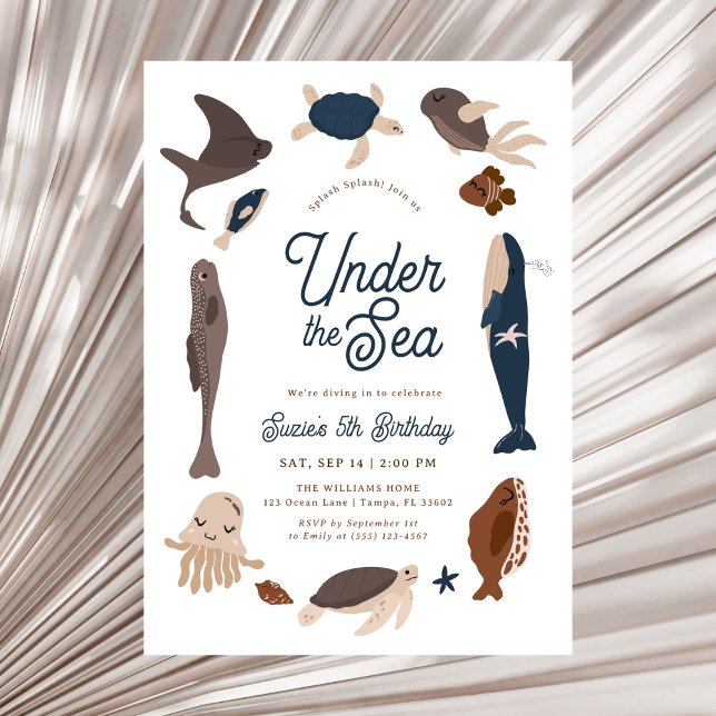 Modern Under the Sea 5th Birthday Invitation (Creator Uploaded)