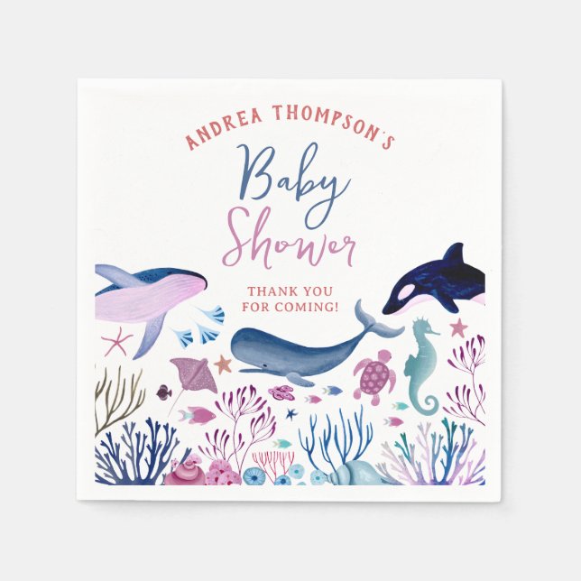 Modern Under the Sea Gender Neutral Baby Shower Napkin (Front)