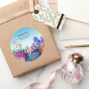 Modern Under the Sea Seahorse Baby Shower Classic Round Sticker