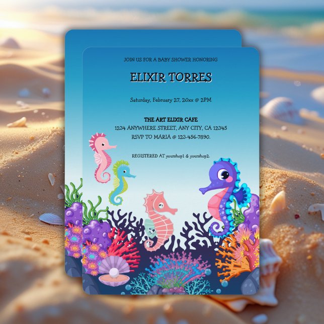 Modern Under the Sea Seahorse Baby Shower Invitation (Creator Uploaded)