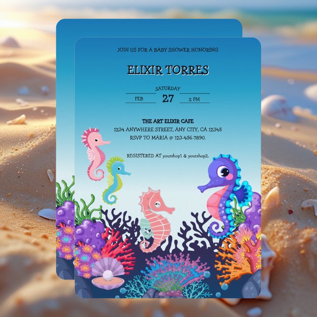 Modern Under the Sea Seahorse Baby Shower Invitation (Creator Uploaded)