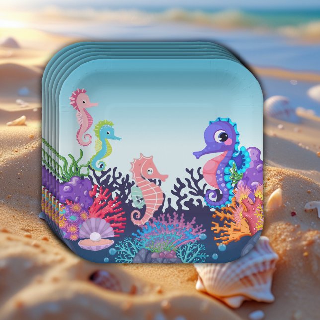 Modern Under the Sea Seahorse Baby Shower Paper Plate (Creator Uploaded)
